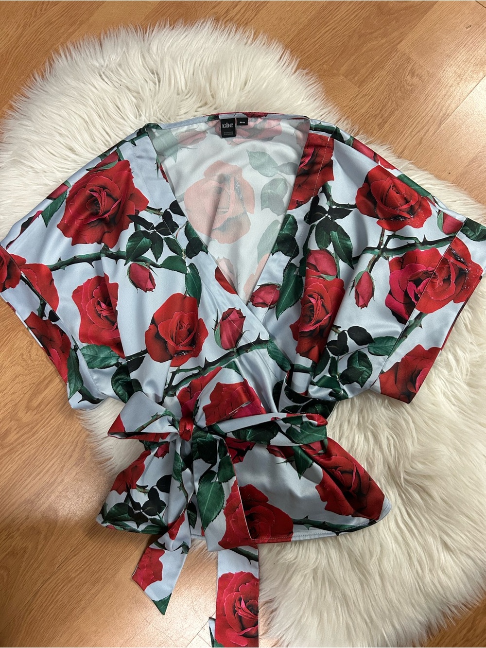 ICON Floral Wrap Top in Light Blue and Red